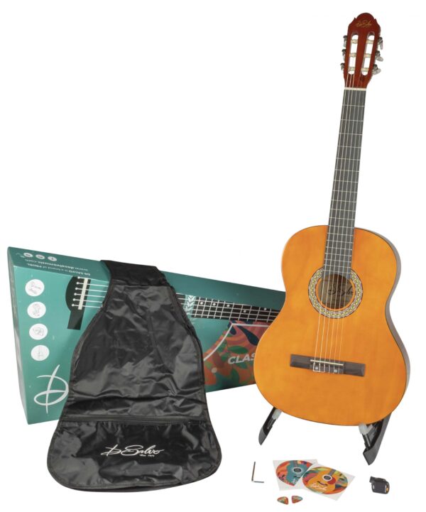 KIT GUITARRA CLÁSICA DSALVO CON ESTUCHE, PEDESTAL, AFINADOR